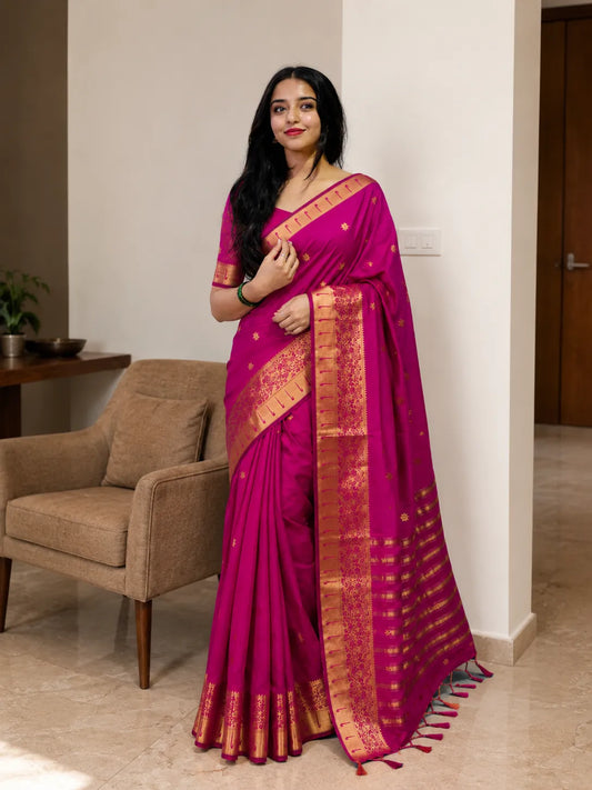 Rajeshwari Rani Pink Paithani Silk Saree with Antique Gold Zari Border