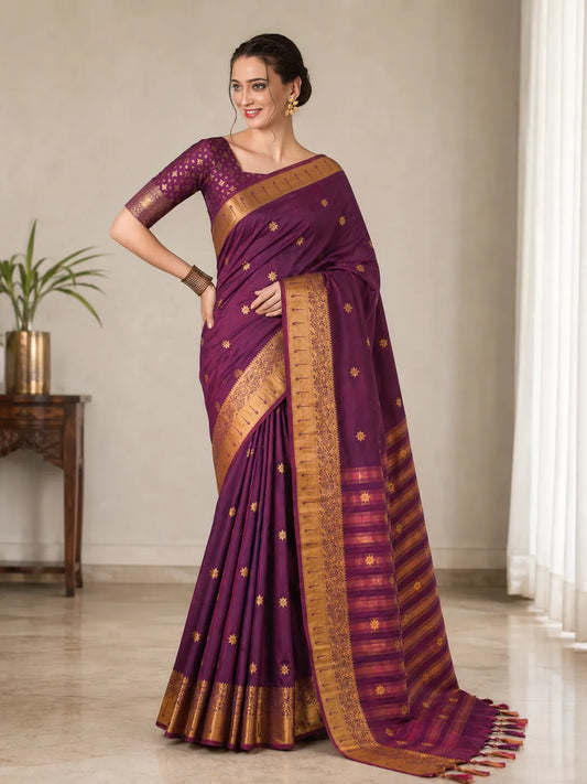 Rajeshwari Royal Purple Paithani Silk Saree with Antique Gold Zari Border