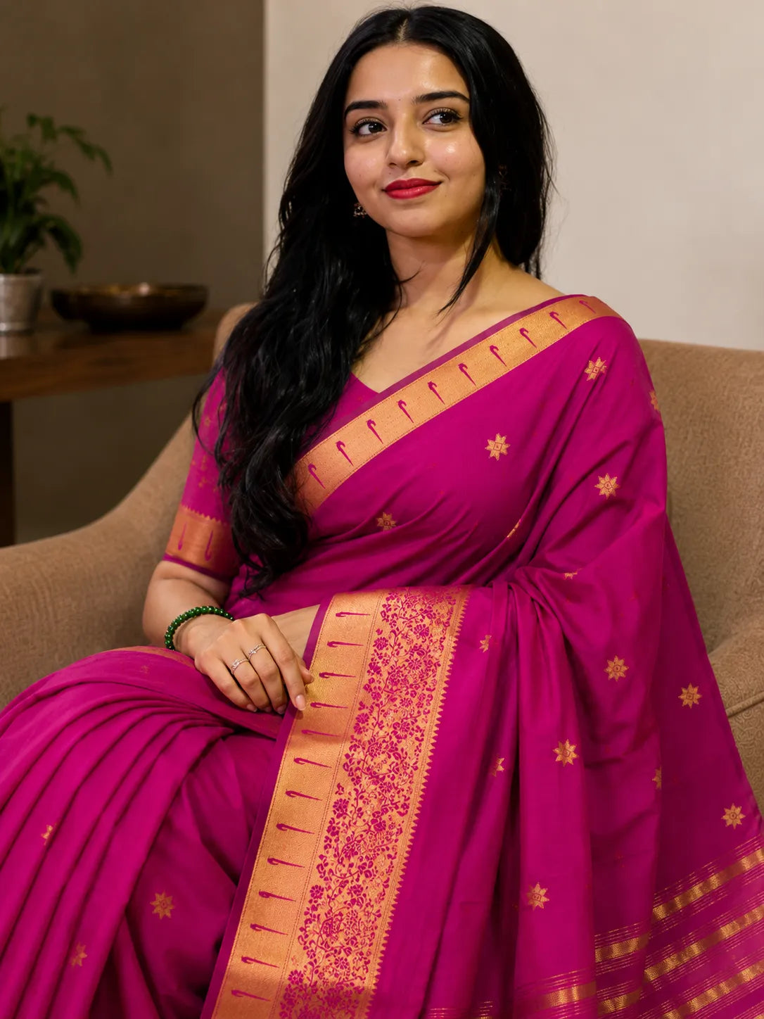 Rajeshwari Rani Pink Paithani Silk Saree with Antique Gold Zari Border
