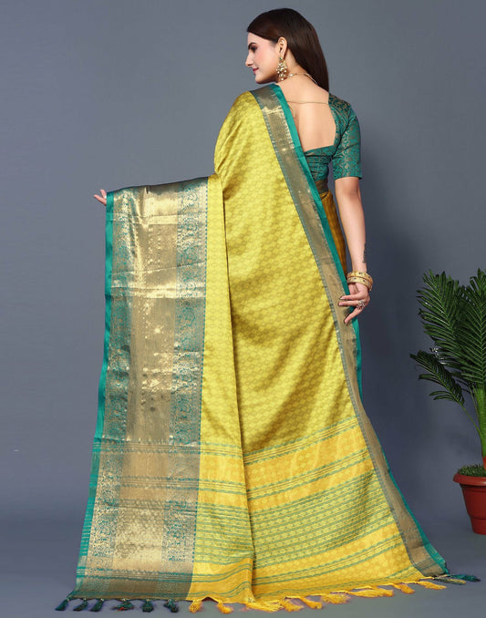Lemon Royale Silk Saree with Rama Green Heritage Zari Border