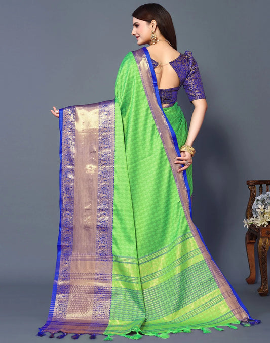 Emerald Royale Silk Saree with Royal Blue Heritage Zari Border