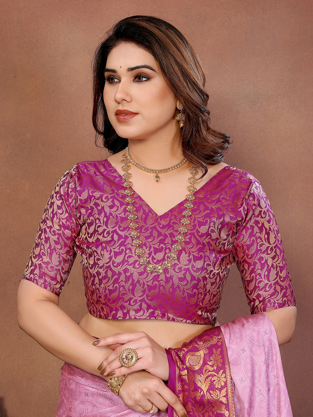Baby Pink Banarasi Silk Saree with Magenta Zari Border & Traditional Weaving