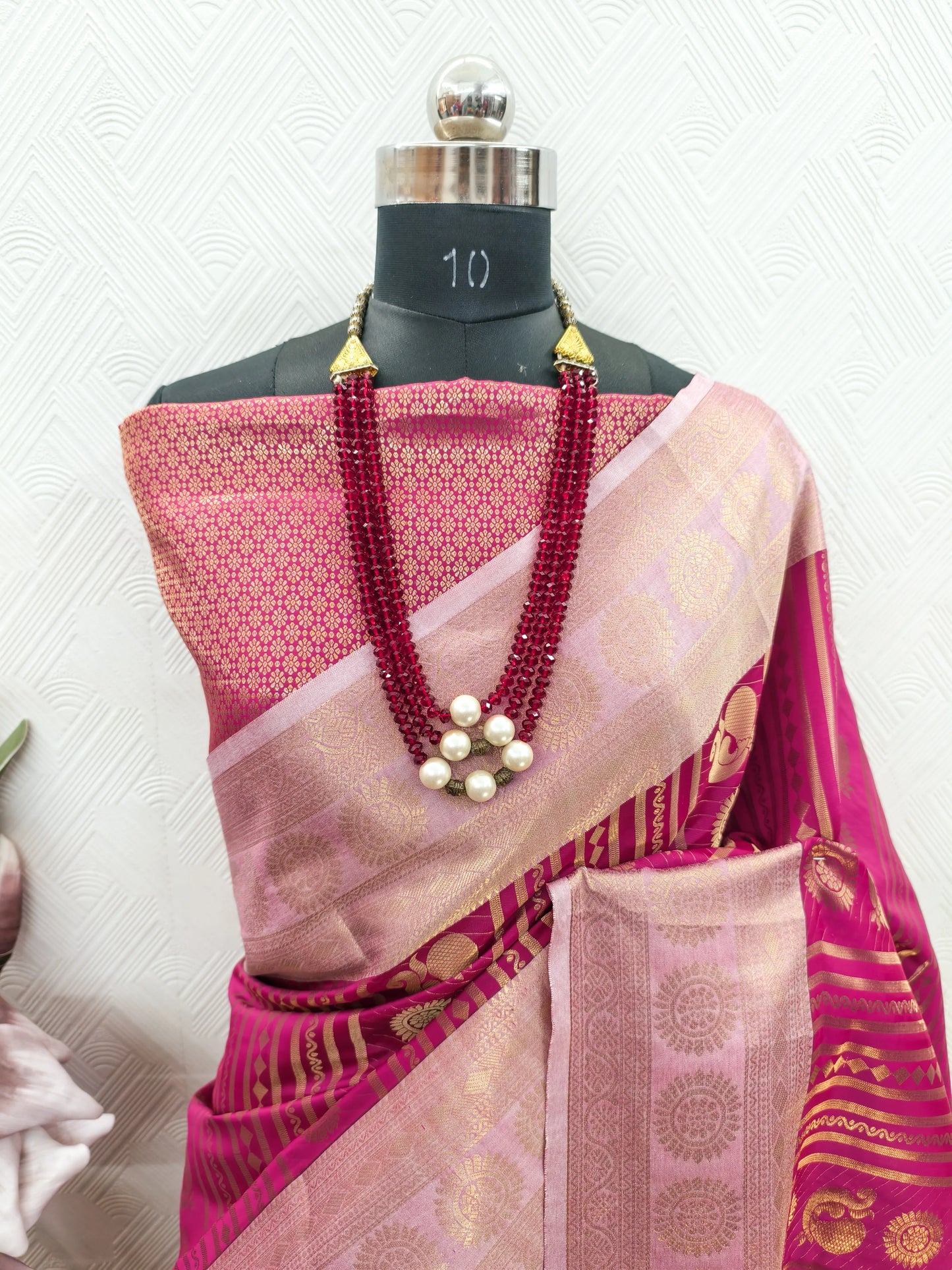 Rani Pink Paithani Silk Saree with Peacock Motifs & Gold Zari Weaving