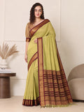 Mrunalini Olive Green Saree with Maroon Heritage Zari Border