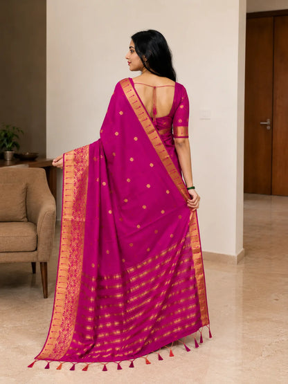Rajeshwari Rani Pink Paithani Silk Saree with Antique Gold Zari Border