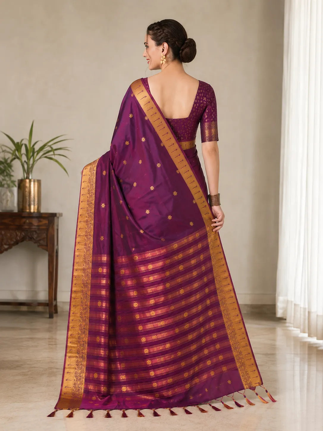 Rajeshwari Royal Purple Paithani Silk Saree with Antique Gold Zari Border