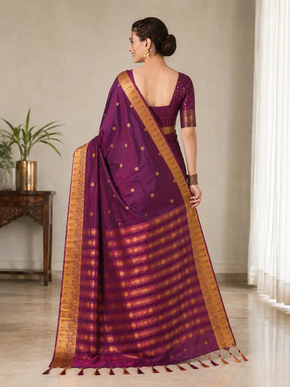 Rajeshwari Royal Purple Paithani Silk Saree with Antique Gold Zari Border