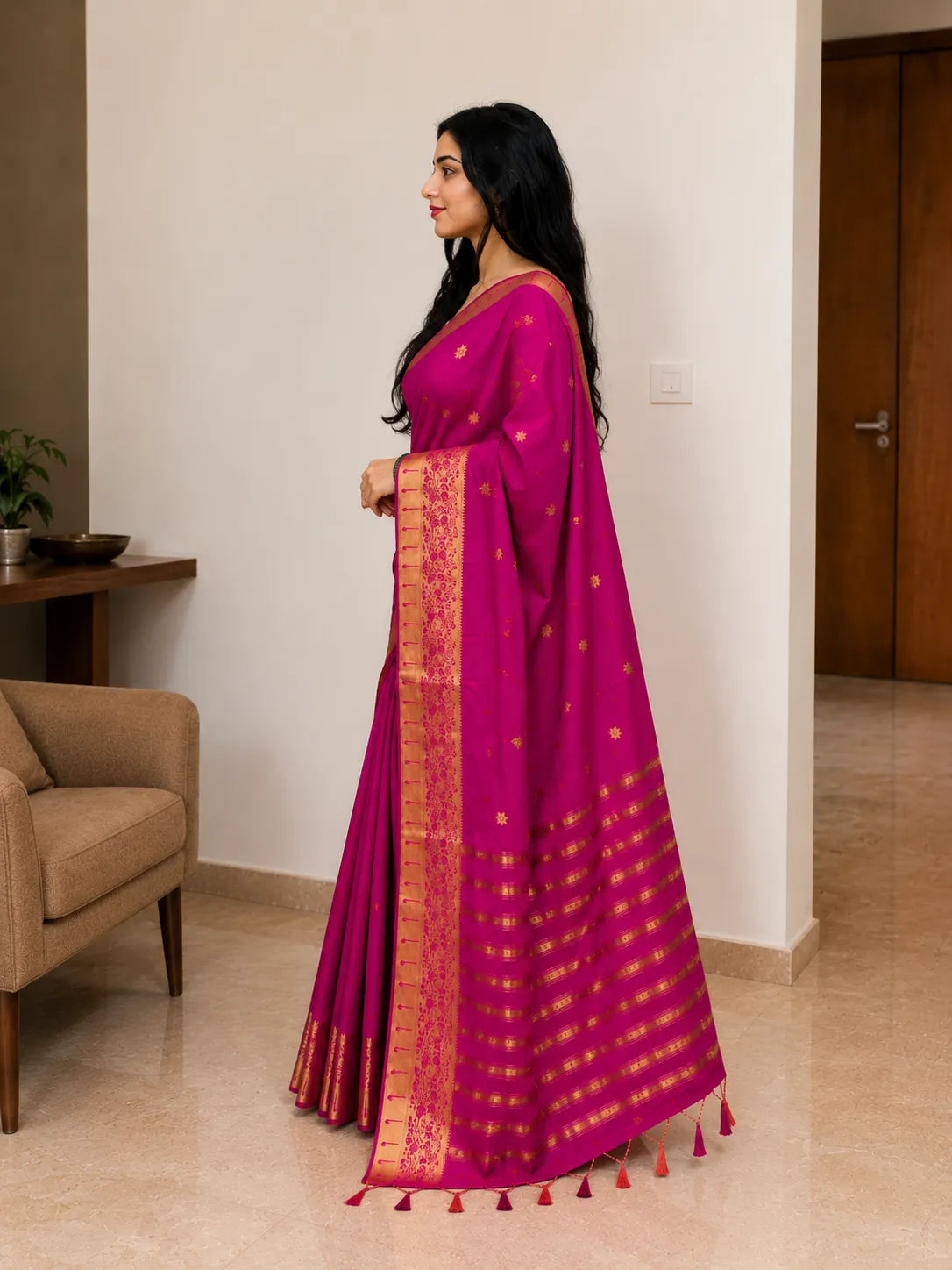 Rajeshwari Rani Pink Paithani Silk Saree with Antique Gold Zari Border