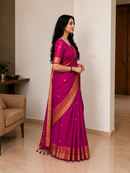 Rajeshwari Rani Pink Paithani Silk Saree with Antique Gold Zari Border