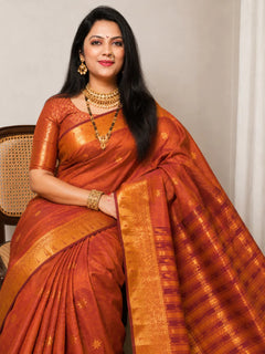 Rajeshwari Copper Orange Paithani Silk Saree with Antique Gold Zari Border