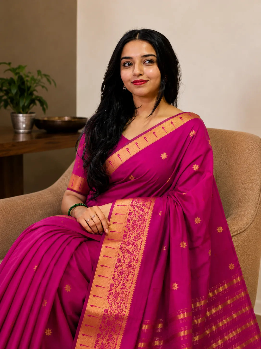Rajeshwari Rani Pink Paithani Silk Saree with Antique Gold Zari Border