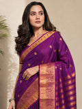 Rajeshwari Violet Paithani Silk Saree with Gold Zari Border & Striped Pallu