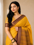 Suvarna Mustard Yellow Saree with Coffee Brown Heritage Border
