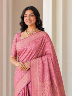 Royal Mauve Pink Banarasi Silk Saree with Floral Jaal Weaving & Rich Zari Pallu