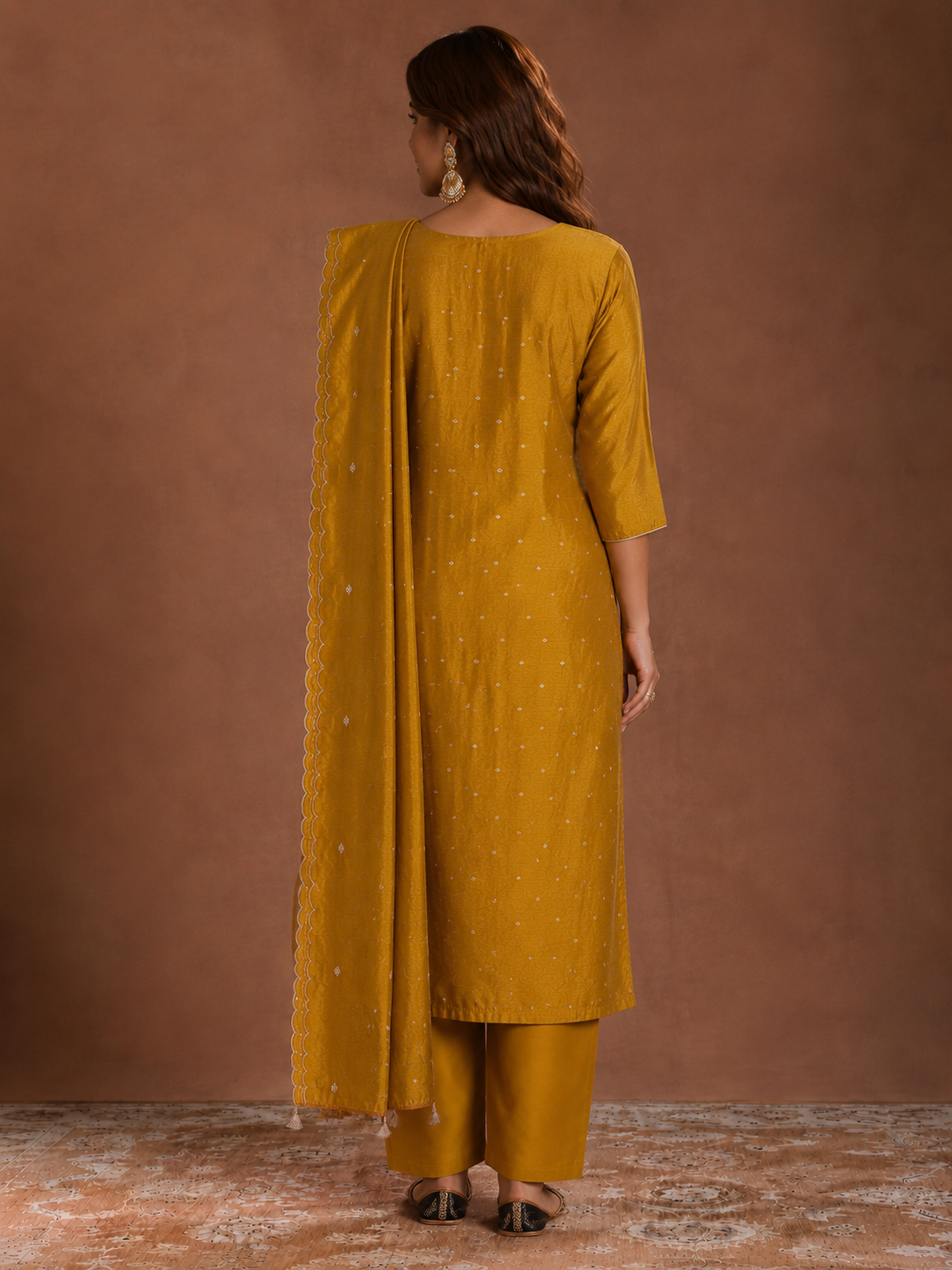 Mustard Yellow Embroidered Straight Kurta Set with Dupatta