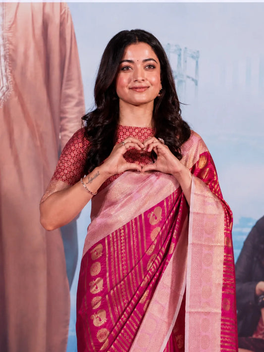 Rani Pink Paithani Silk Saree with Peacock Motifs & Gold Zari Weaving
