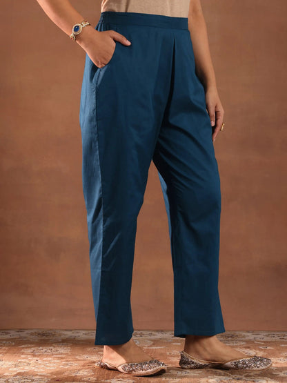 Teal Blue Chanderi Silk Woven Design Straight Kurta Set with Dupatta