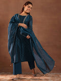 Teal Blue Chanderi Silk Woven Design Straight Kurta Set with Dupatta