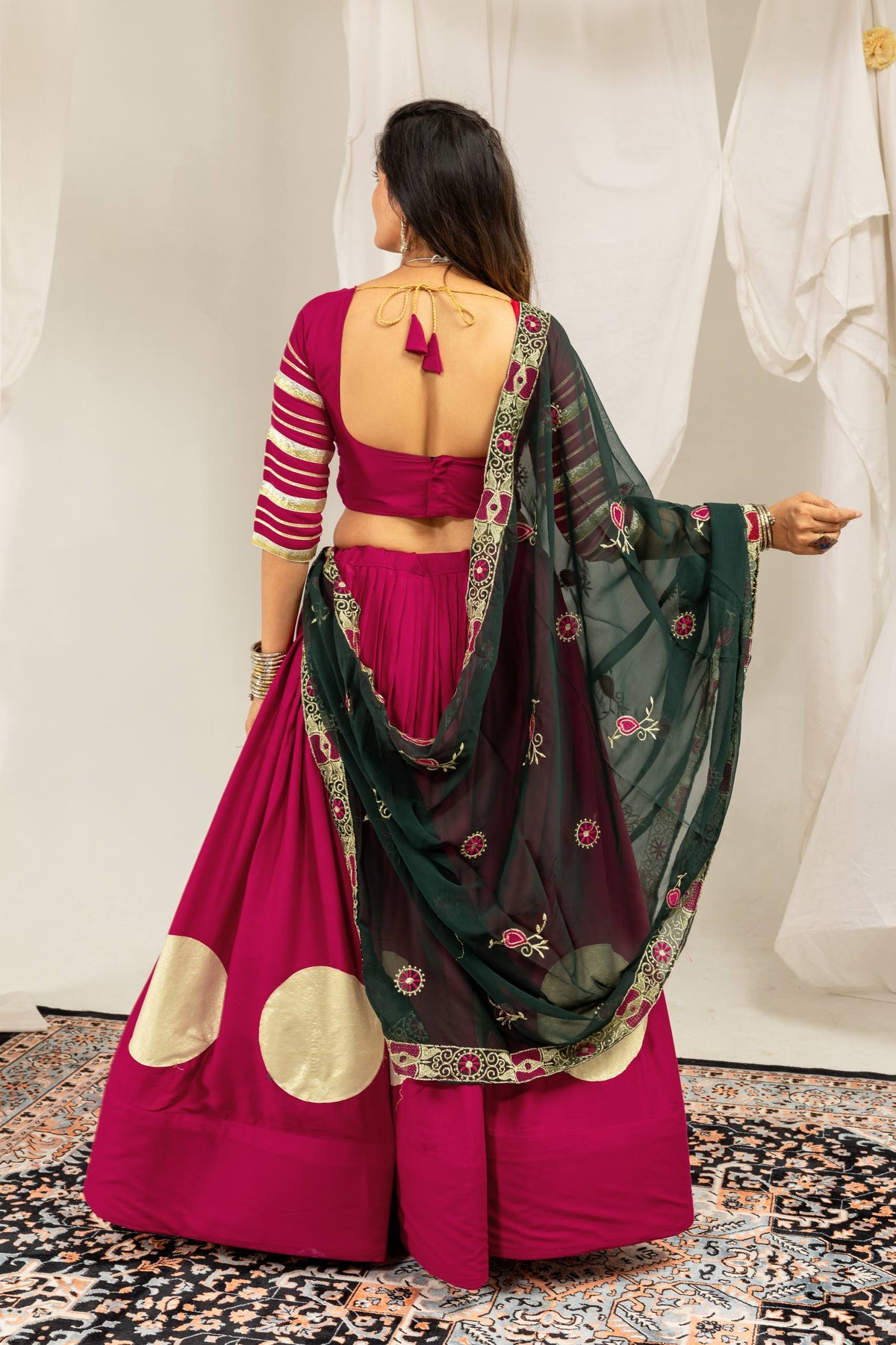 Magenta & Dark Green Rayon Lehenga Choli with Heavy Embroidered Dupatta