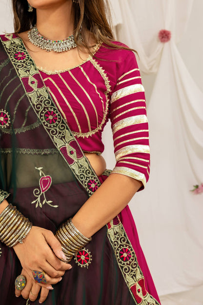 Magenta & Dark Green Rayon Lehenga Choli with Heavy Embroidered Dupatta