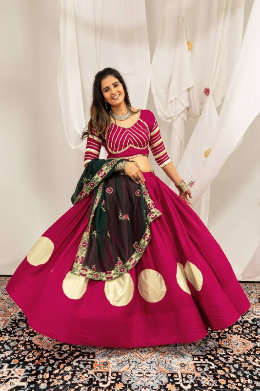 Magenta & Dark Green Rayon Lehenga Choli with Heavy Embroidered Dupatta