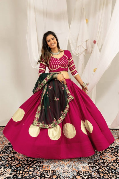 Magenta & Dark Green Rayon Lehenga Choli with Heavy Embroidered Dupatta