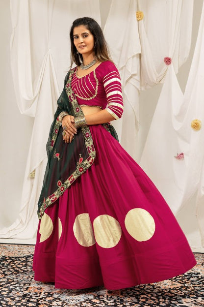 Magenta & Dark Green Rayon Lehenga Choli with Heavy Embroidered Dupatta