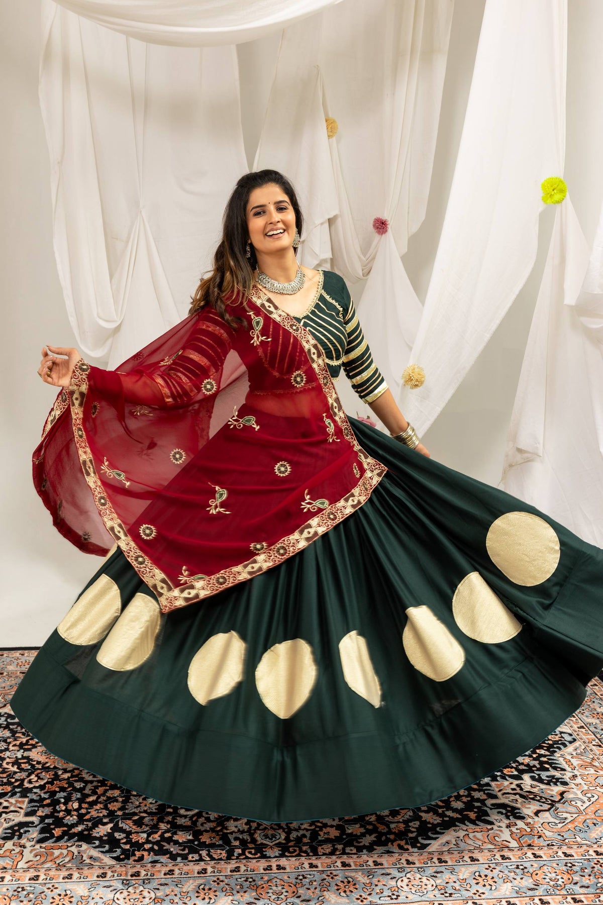 Dark Green Rayon Lehenga Choli with Heavy Embroidered Dupatta