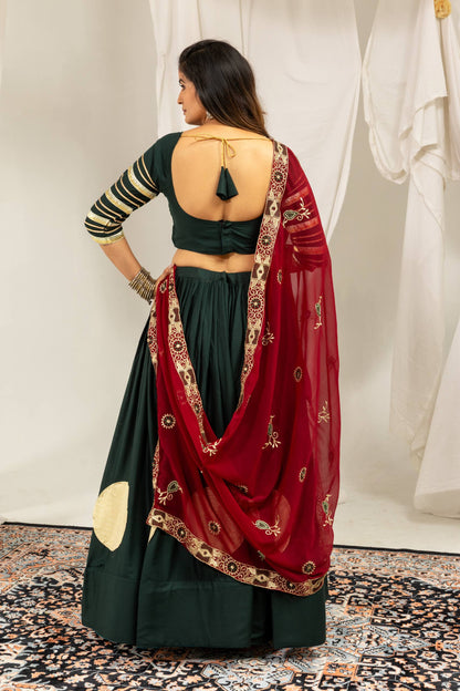 Dark Green Rayon Lehenga Choli with Heavy Embroidered Dupatta