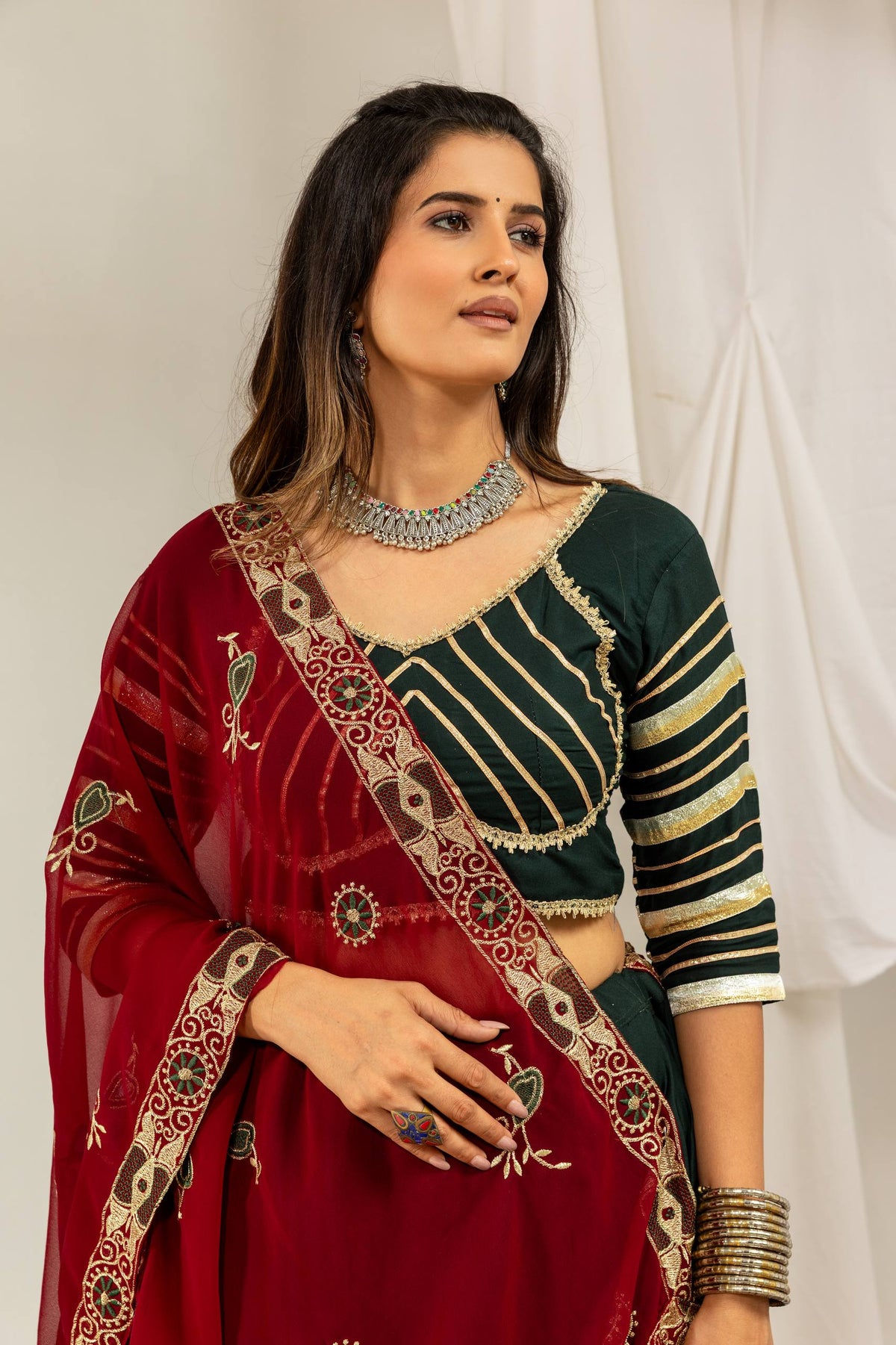 Dark Green Rayon Lehenga Choli with Heavy Embroidered Dupatta