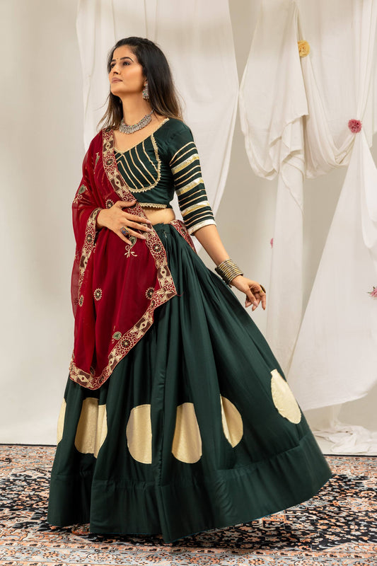 Dark Green Rayon Lehenga Choli with Heavy Embroidered Dupatta