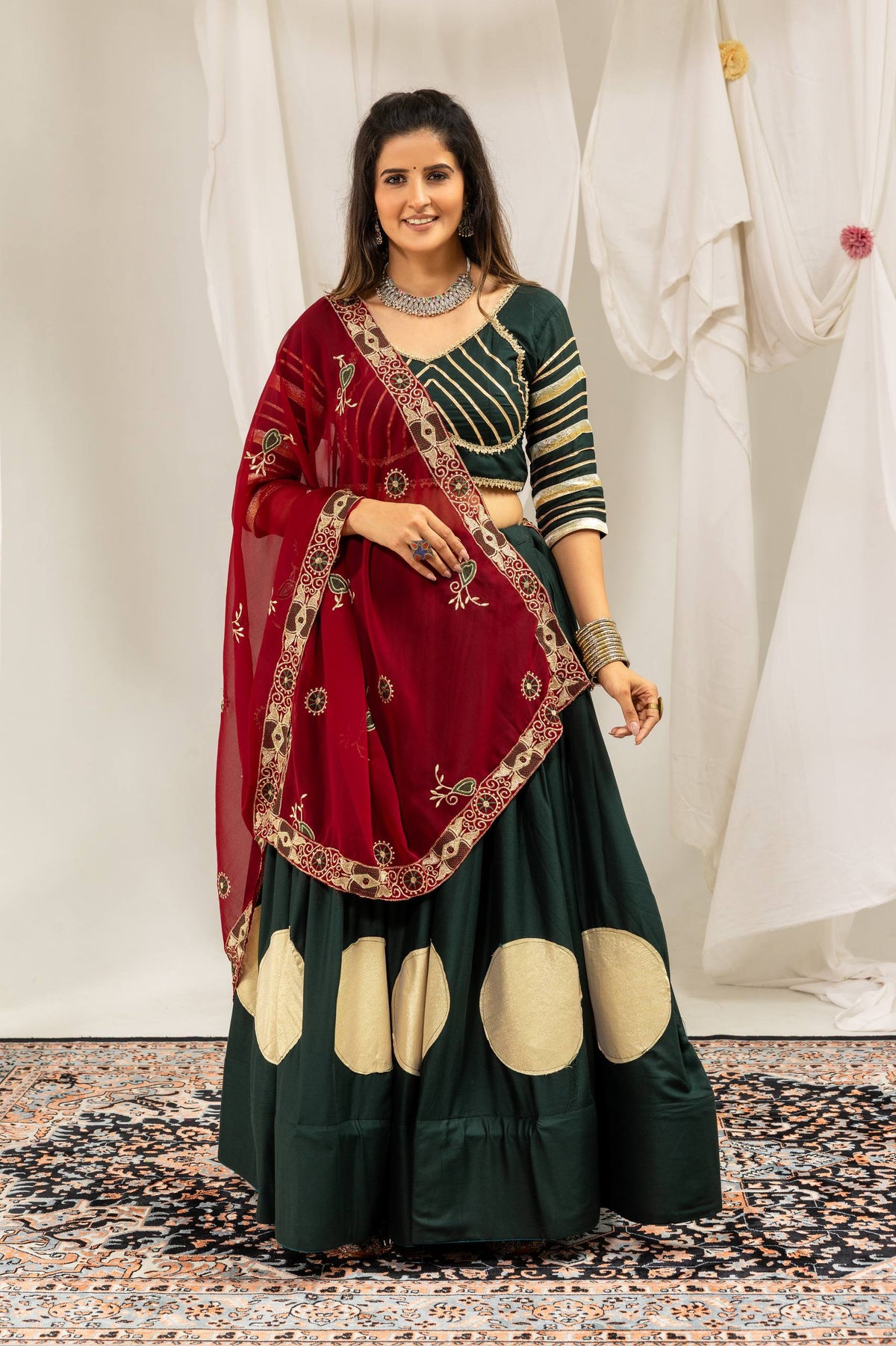 Dark Green Rayon Lehenga Choli with Heavy Embroidered Dupatta