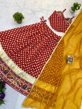 Red Pure Cotton Navratri Lehenga Set with Mirror Work & Printed Dupatta