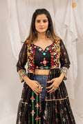 Black Navratri Shrug with Mirror Work & Embroidered Denim Jeans Set