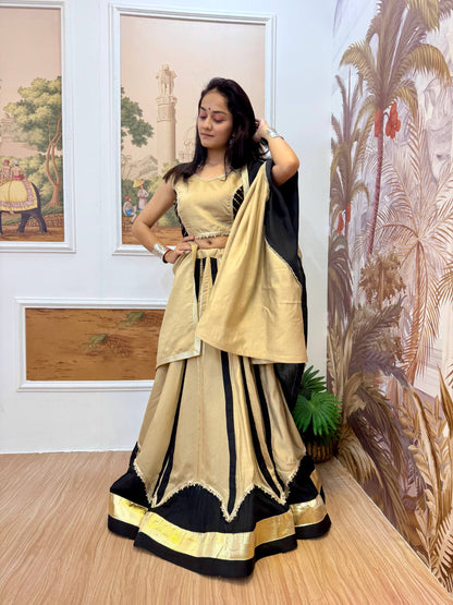 Black & Gold Roman Silk Navratri Lehenga Choli with Fancy Lace