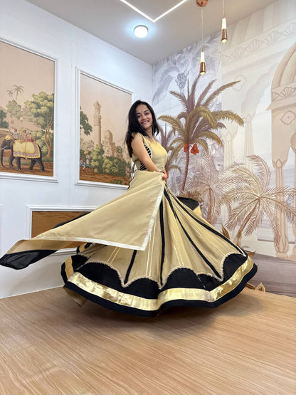 Black & Gold Roman Silk Navratri Lehenga Choli with Fancy Lace