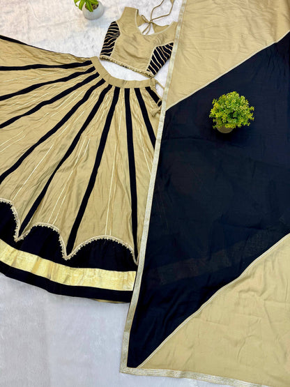 Black & Gold Roman Silk Navratri Lehenga Choli with Fancy Lace