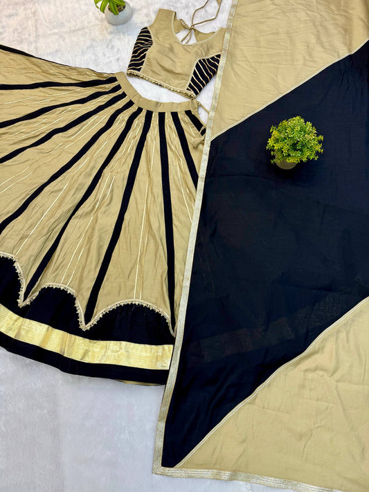 Black & Gold Roman Silk Navratri Lehenga Choli with Fancy Lace