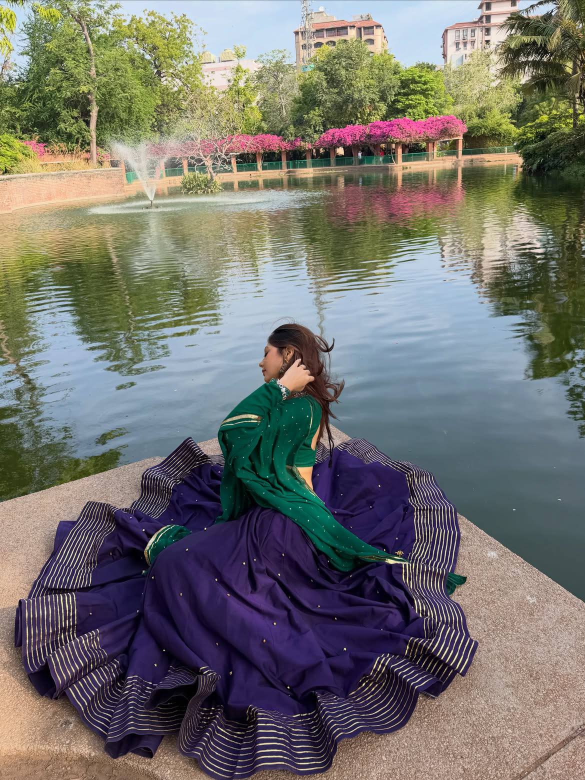 Navy Blue Roman Silk Navratri Lehenga Choli with Mirror Work & Ghughari Lace