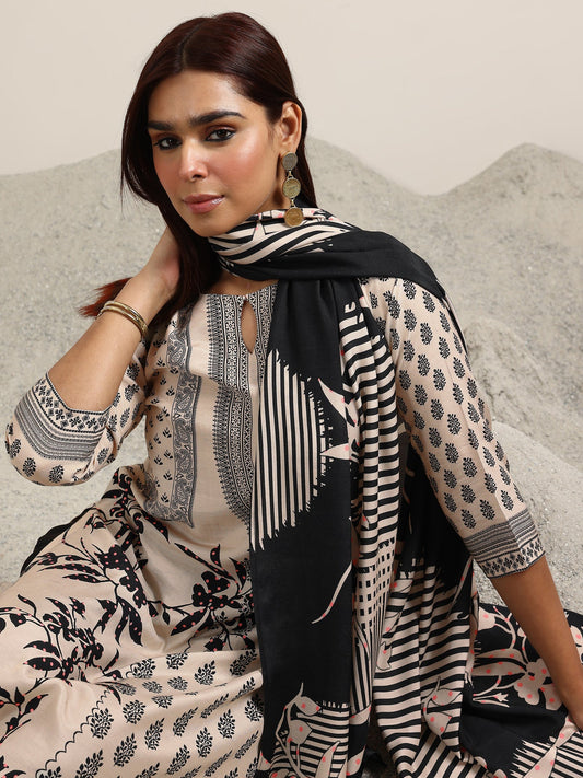 Off White Floral Silk Blend Kurta Set with Dupatta