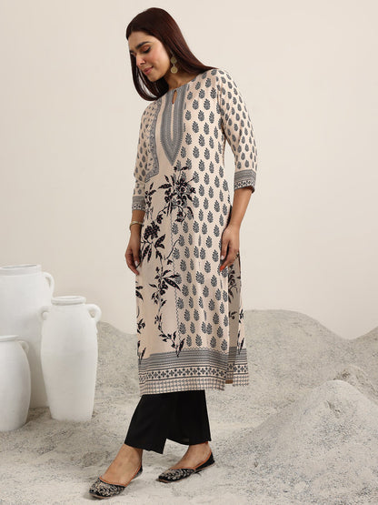 Off White Floral Silk Blend Kurta Set with Dupatta