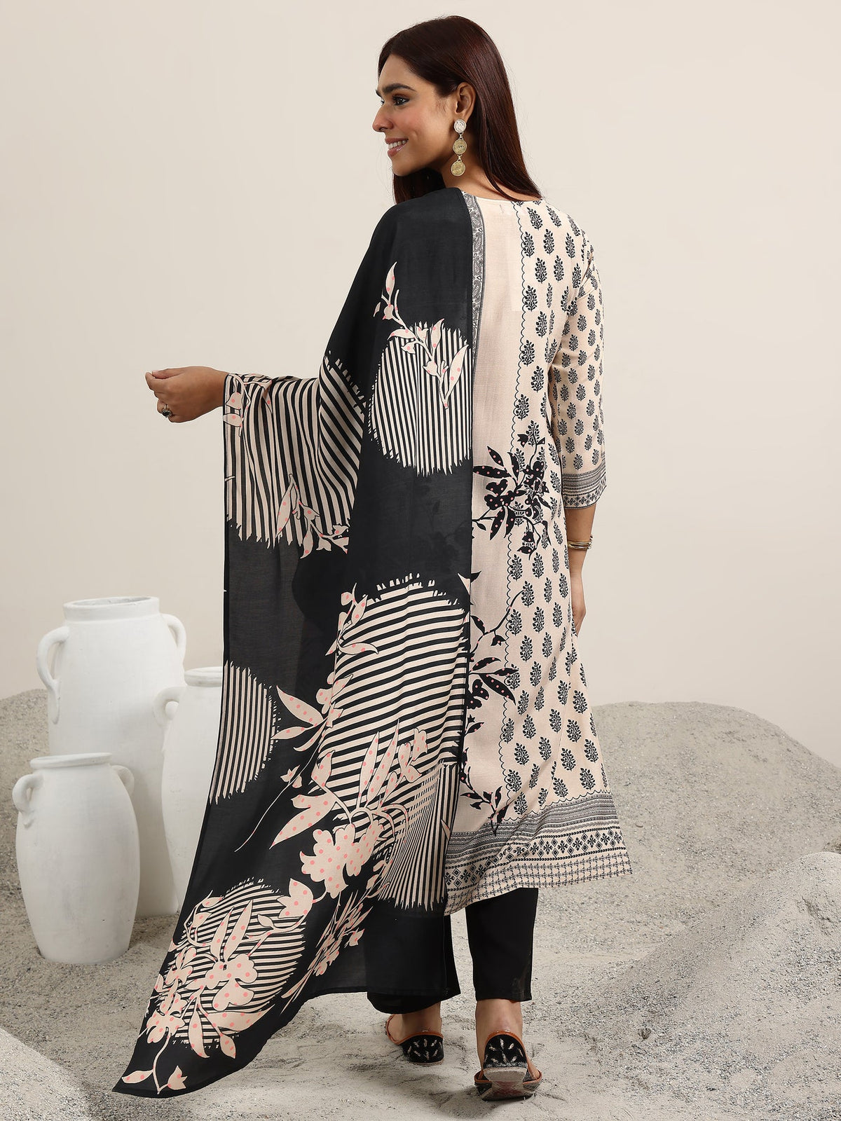 Off White Floral Silk Blend Kurta Set with Dupatta