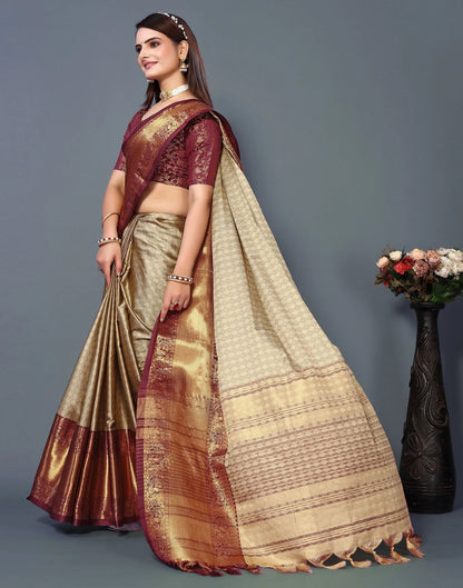 Imperial Heritage Silk Saree in Chiku Gold with Maroon Zari Border