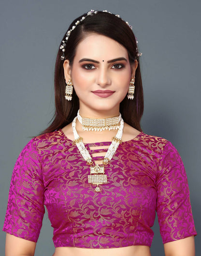 Sky Royale Silk Saree with Rani Pink Heritage Zari Border
