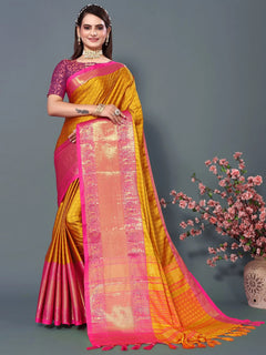 Royal Sunbeam Silk Saree with Rani Pink Heritage Zari Border