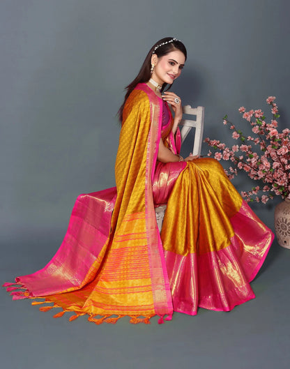 Royal Sunbeam Silk Saree with Rani Pink Heritage Zari Border