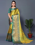 Lemon Royale Silk Saree with Rama Green Heritage Zari Border