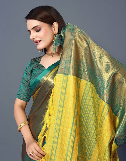Lemon Royale Silk Saree with Rama Green Heritage Zari Border