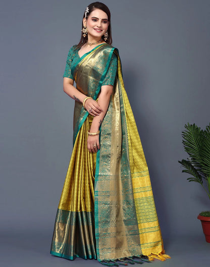 Lemon Royale Silk Saree with Rama Green Heritage Zari Border