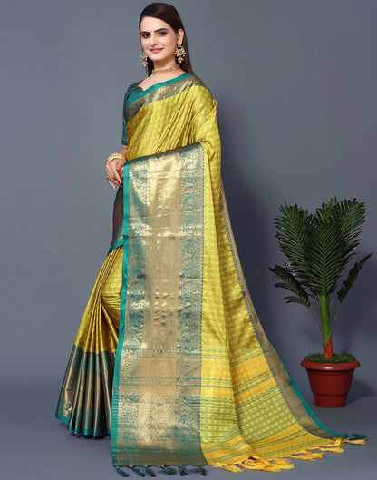 Lemon Royale Silk Saree with Rama Green Heritage Zari Border